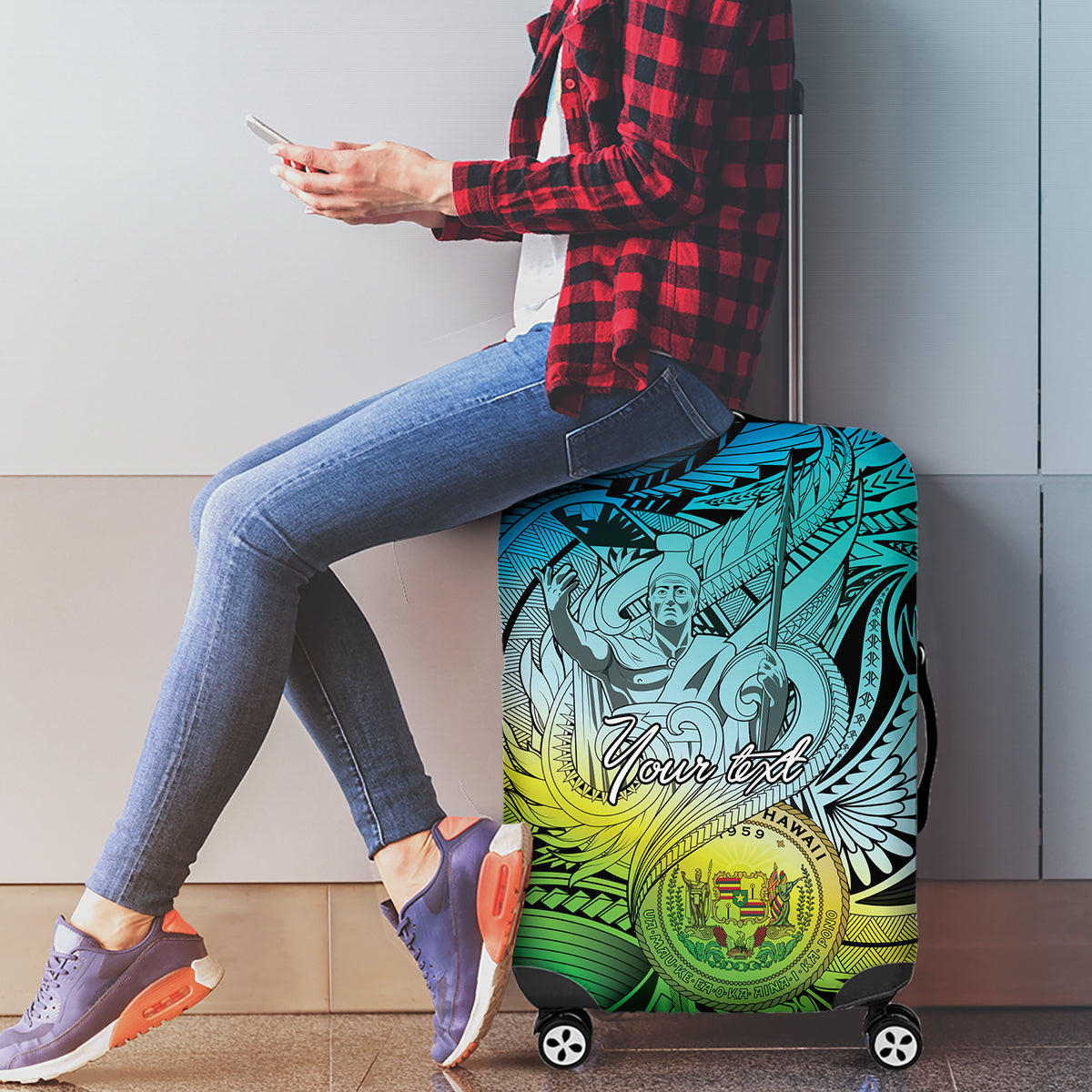 Personalised Aloha King Kamehameha Spirits Luggage Cover Art Special LT9 - Polynesian Pride