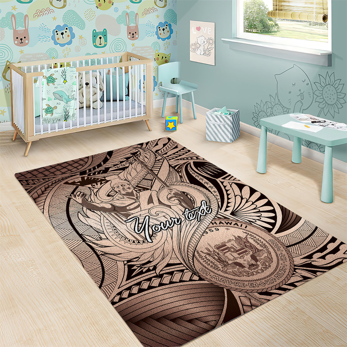 Personalised Aloha King Kamehameha Spirits Area Rug Beige Special