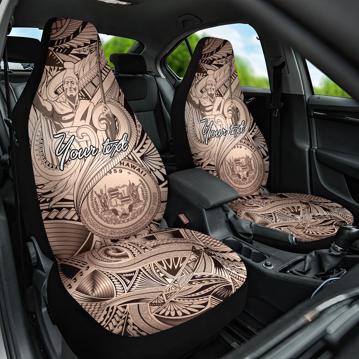 Personalised Aloha King Kamehameha Spirits Car Seat Cover Beige Special