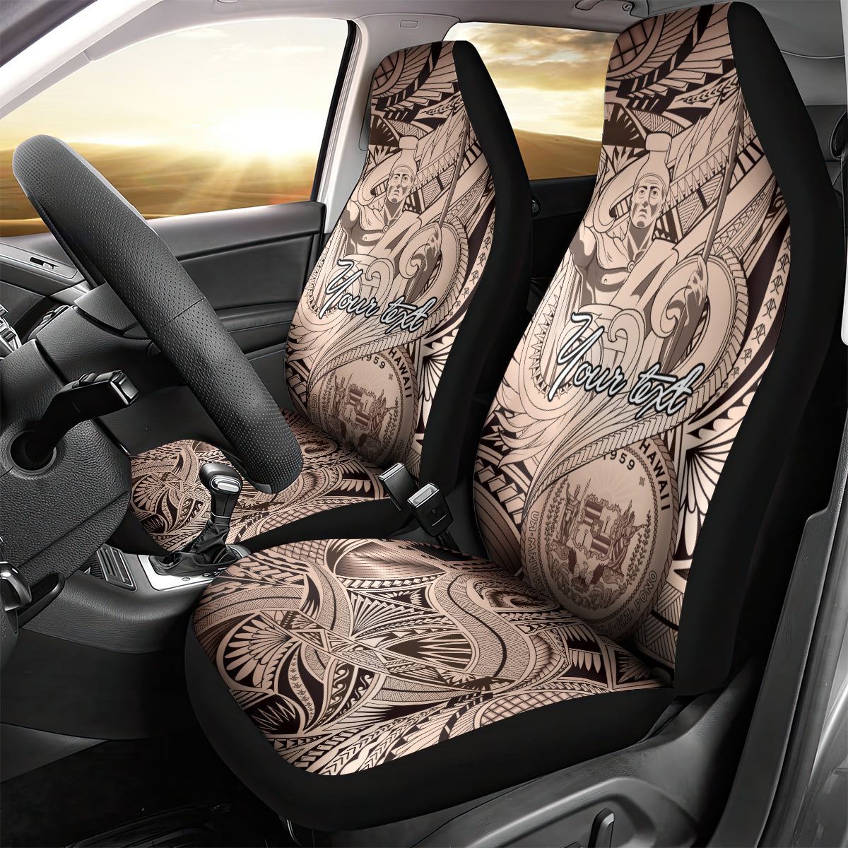Personalised Aloha King Kamehameha Spirits Car Seat Cover Beige Special