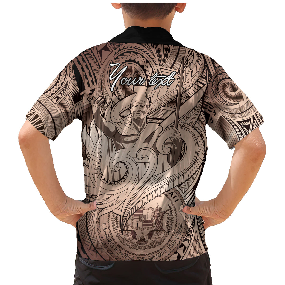 Personalised Aloha King Kamehameha Spirits Family Matching Mermaid Dress and Hawaiian Shirt Beige Special LT9 - Polynesian Pride