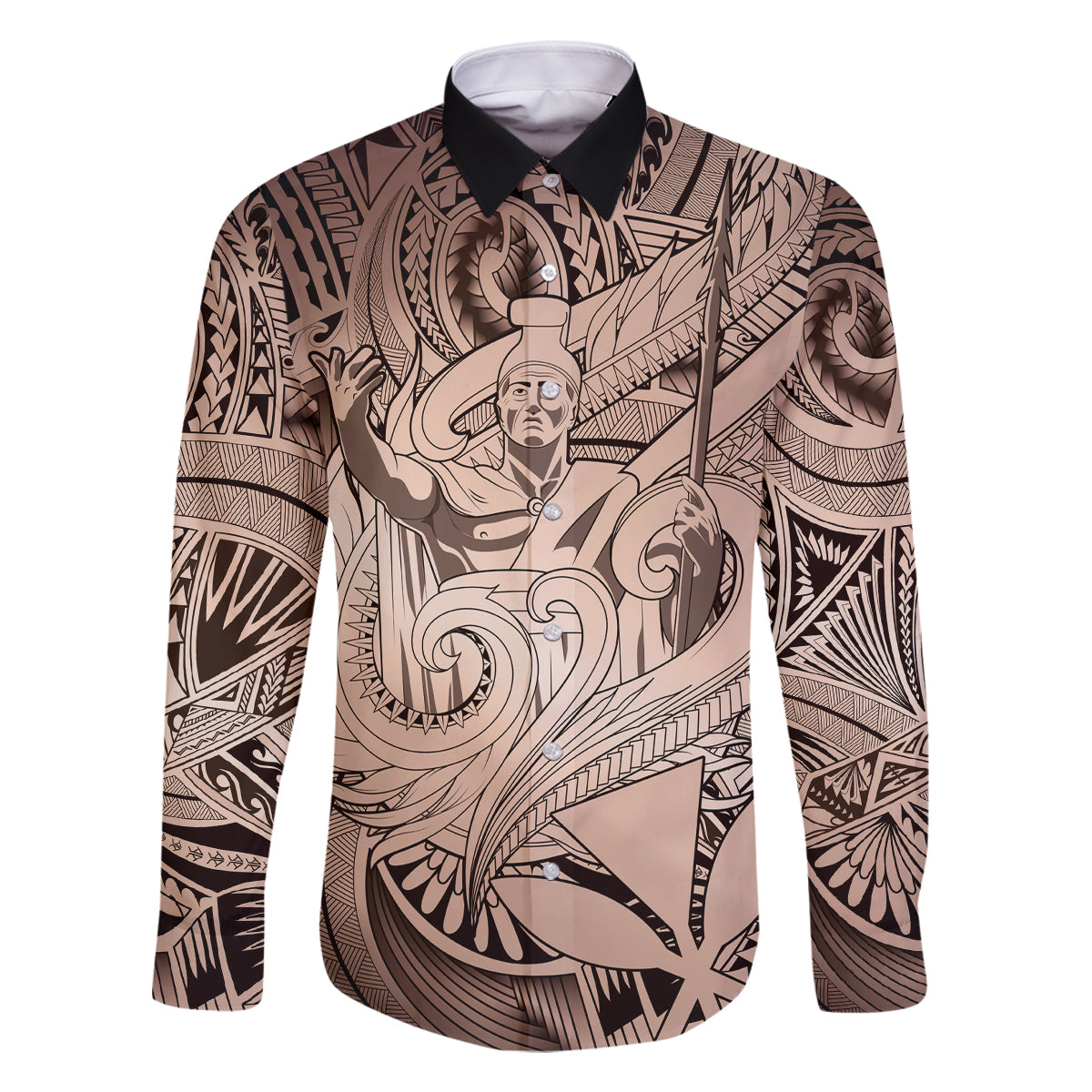 Personalised Aloha King Kamehameha Spirits Family Matching Mermaid Dress and Hawaiian Shirt Beige Special LT9 Dad's Shirt - Long Sleeve Beige - Polynesian Pride