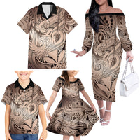 Personalised Aloha King Kamehameha Spirits Family Matching Off Shoulder Long Sleeve Dress and Hawaiian Shirt Beige Special LT9 - Polynesian Pride