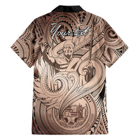Personalised Aloha King Kamehameha Spirits Family Matching Off Shoulder Short Dress and Hawaiian Shirt Beige Special LT9 - Polynesian Pride