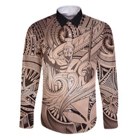 Personalised Aloha King Kamehameha Spirits Family Matching Tank Maxi Dress and Hawaiian Shirt Beige Special LT9 Dad's Shirt - Long Sleeve Beige - Polynesian Pride