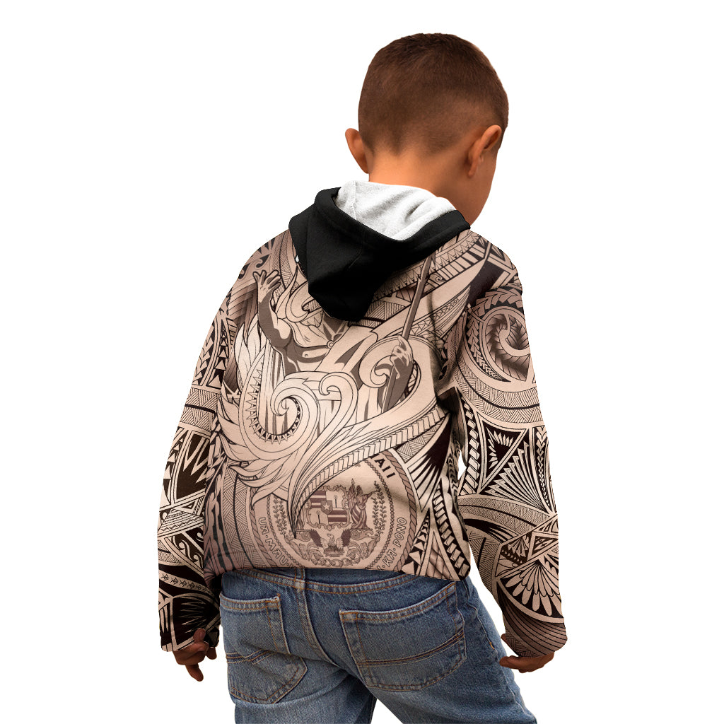 Personalised Aloha King Kamehameha Spirits Kid Hoodie Beige Special LT9 - Polynesian Pride