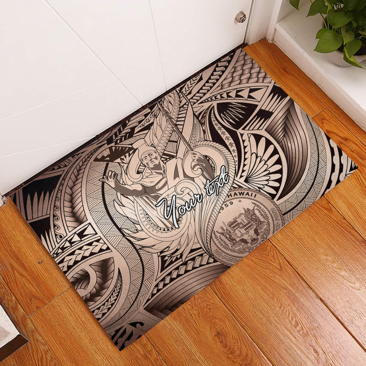 Personalised Aloha King Kamehameha Spirits Rubber Doormat Beige Special