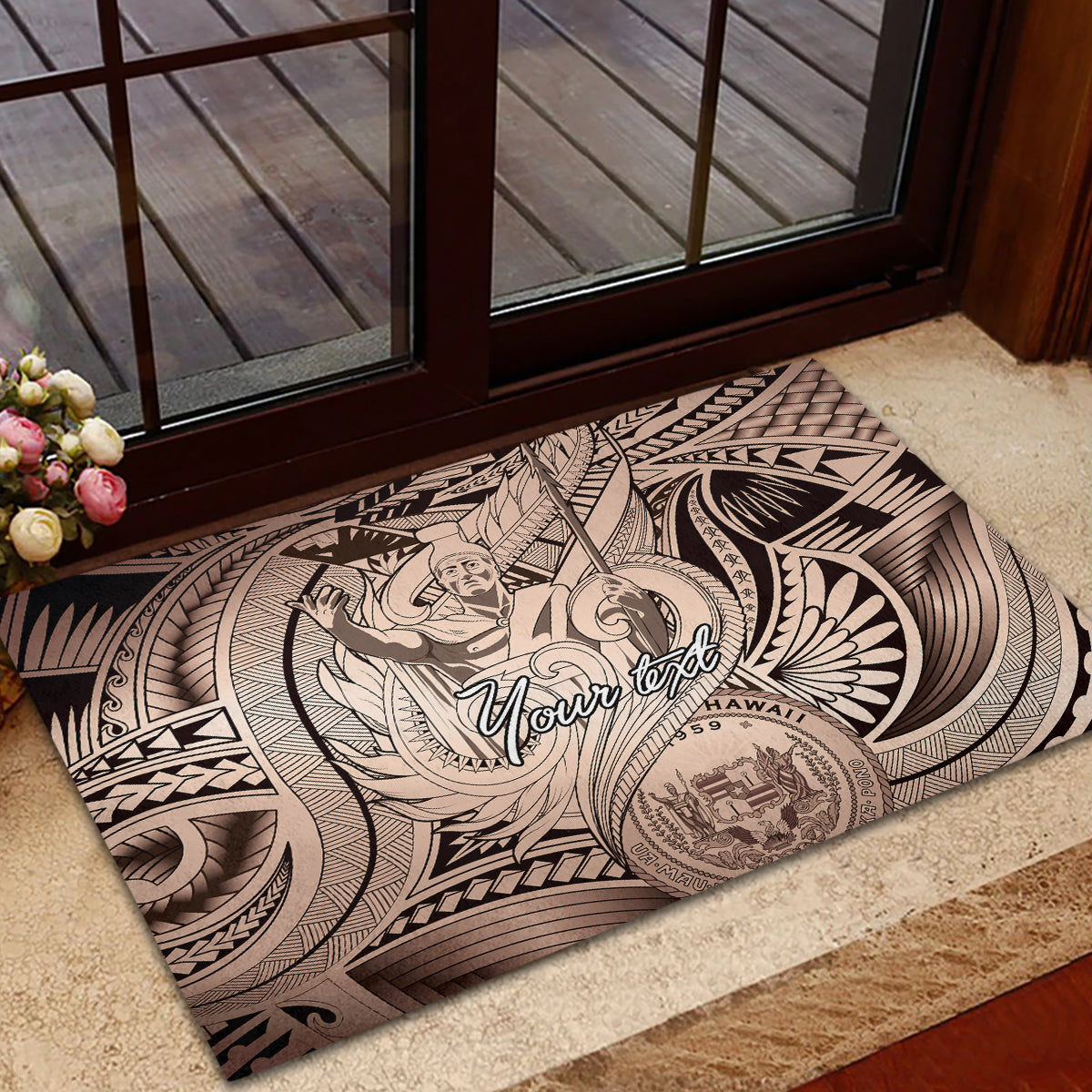 Personalised Aloha King Kamehameha Spirits Rubber Doormat Beige Special