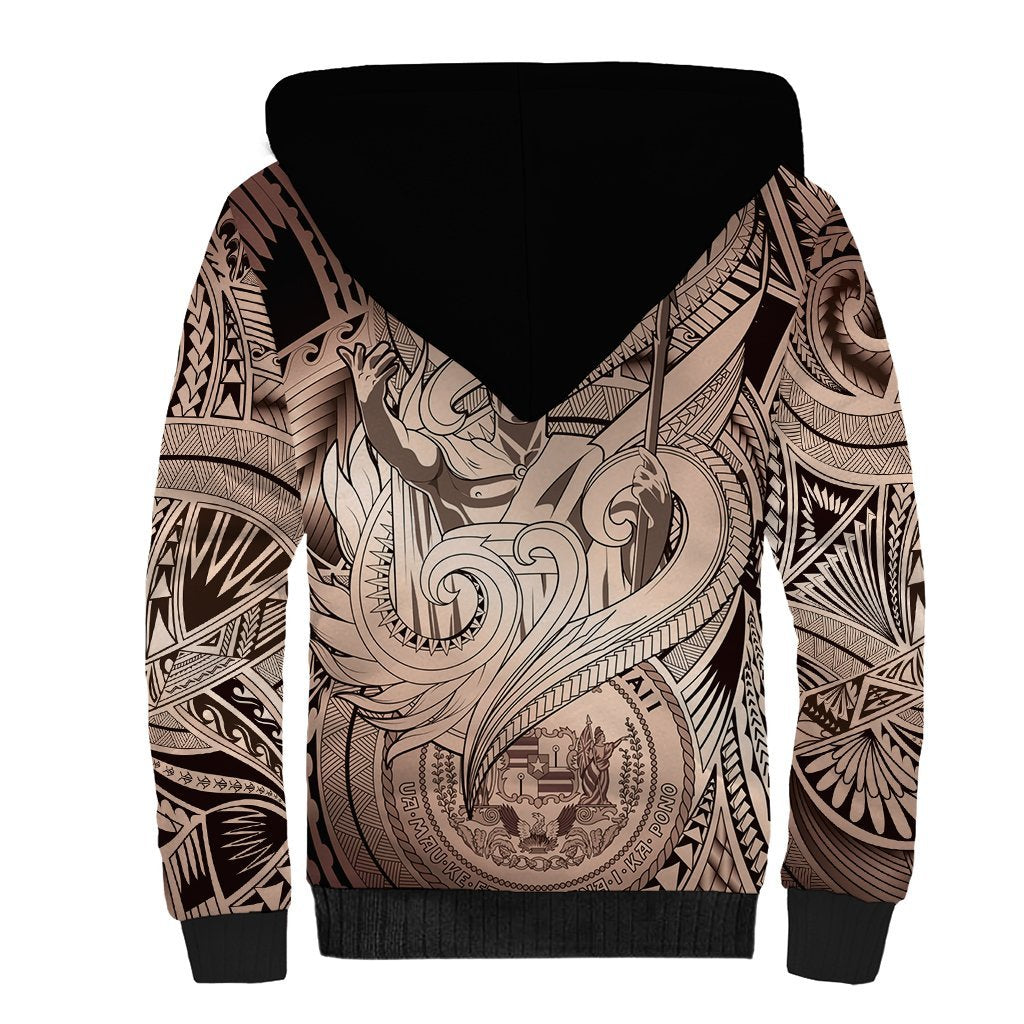 Personalised Aloha King Kamehameha Spirits Sherpa Hoodie Beige Special LT9 - Polynesian Pride