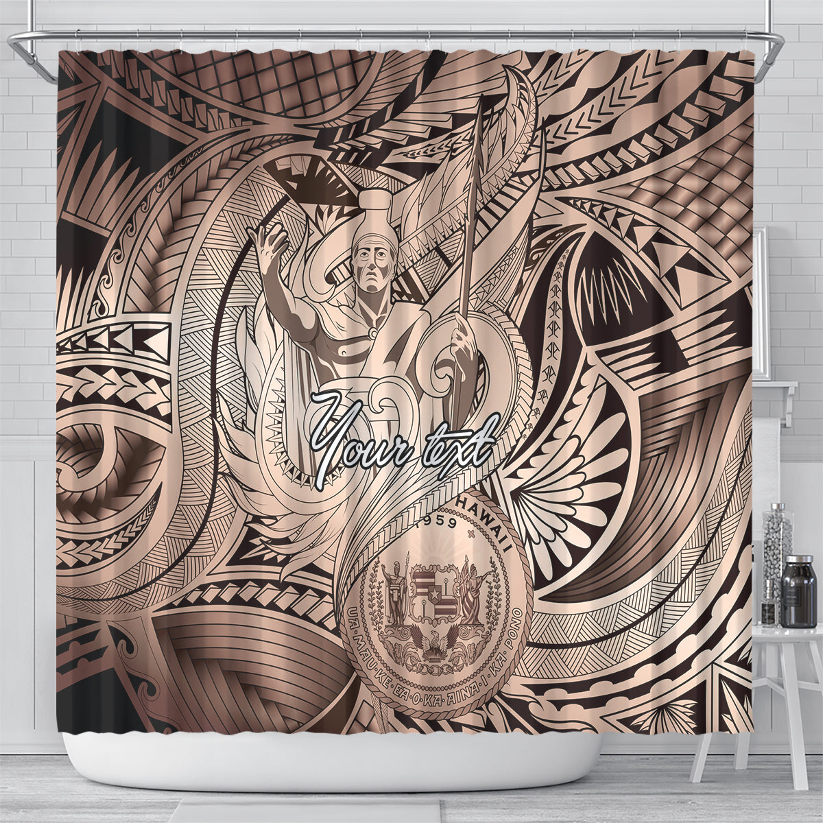 Personalised Aloha King Kamehameha Spirits Shower Curtain Beige Special