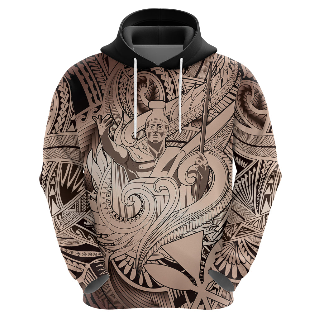 Personalised Aloha King Kamehameha Spirits Zip Hoodie Beige Special LT9 - Polynesian Pride