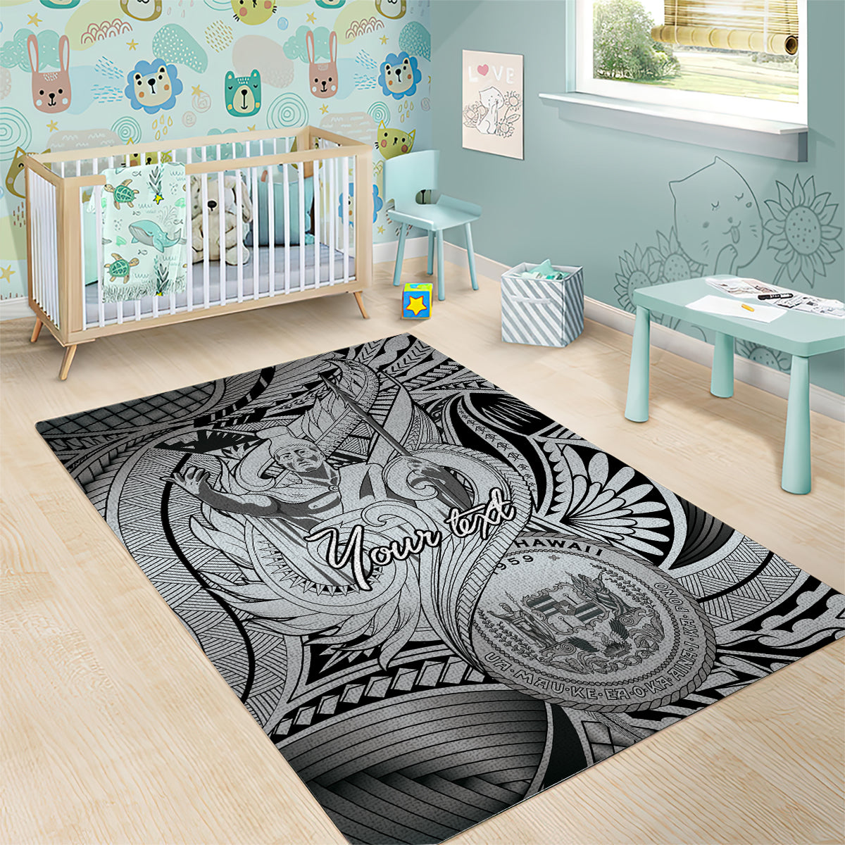Personalised Aloha King Kamehameha Spirits Area Rug Grey Special