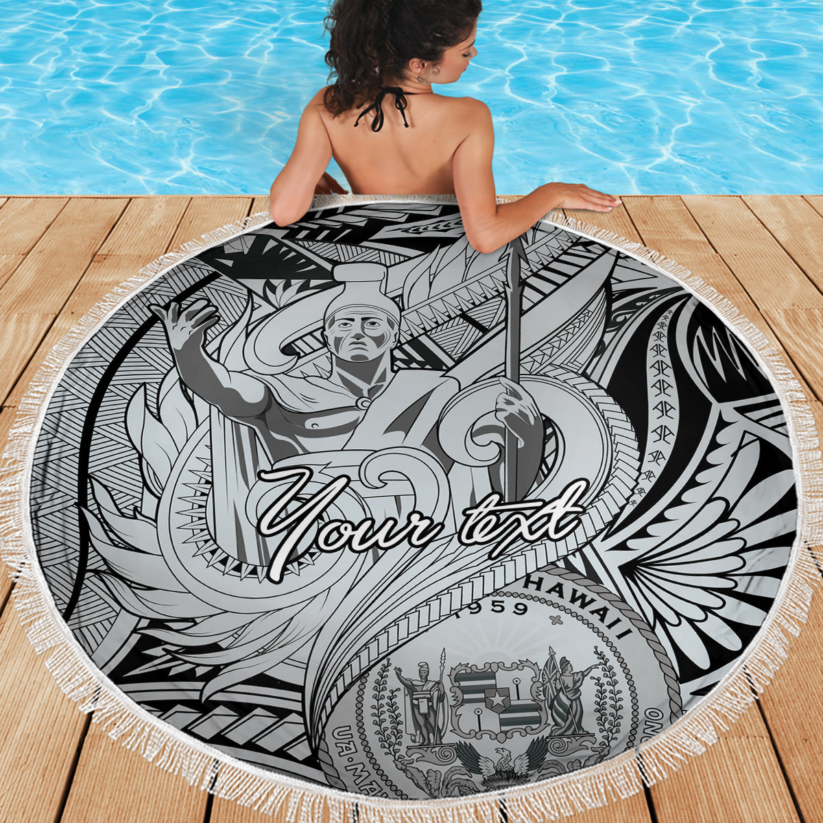 Personalised Aloha King Kamehameha Spirits Beach Blanket Grey Special