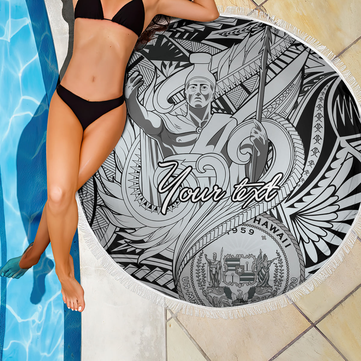 Personalised Aloha King Kamehameha Spirits Beach Blanket Grey Special