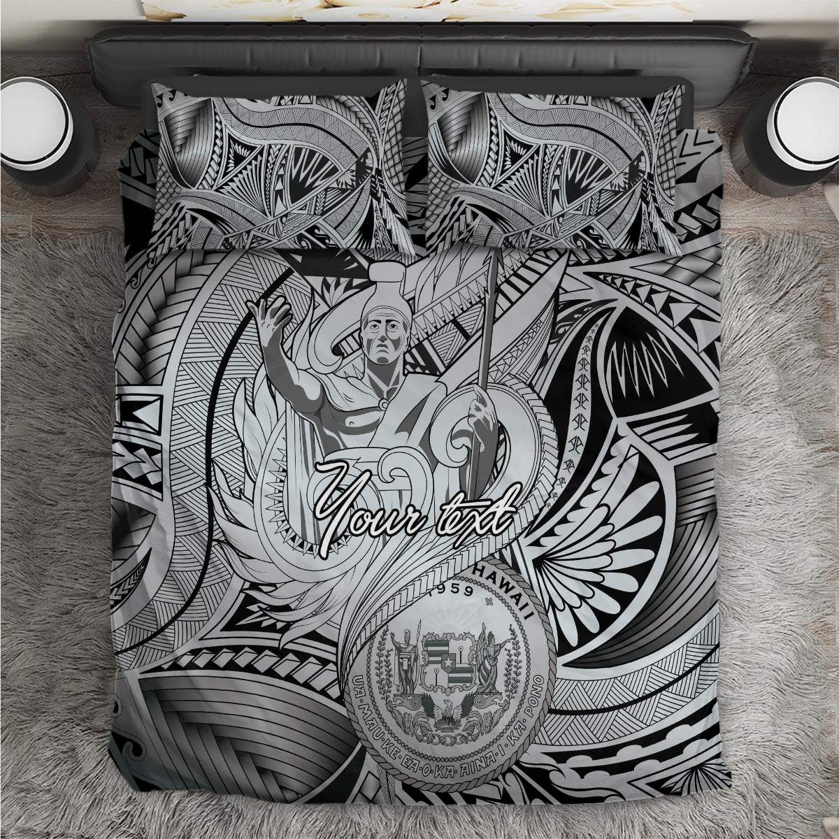 Personalised Aloha King Kamehameha Spirits Bedding Set Grey Special
