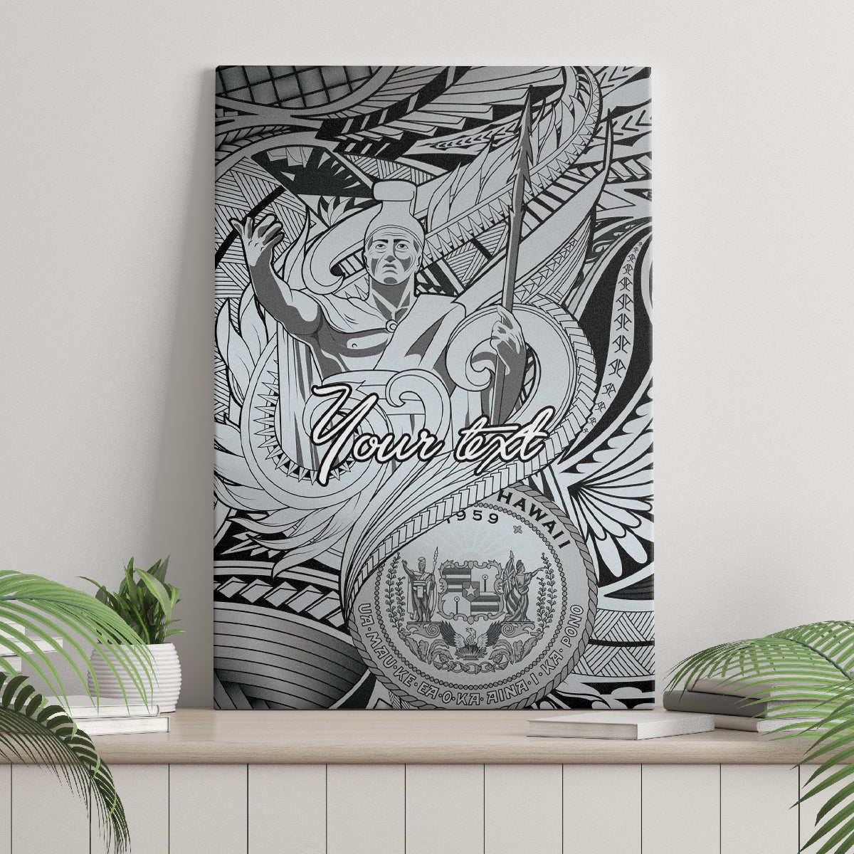 Personalised Aloha King Kamehameha Spirits Canvas Wall Art Grey Special