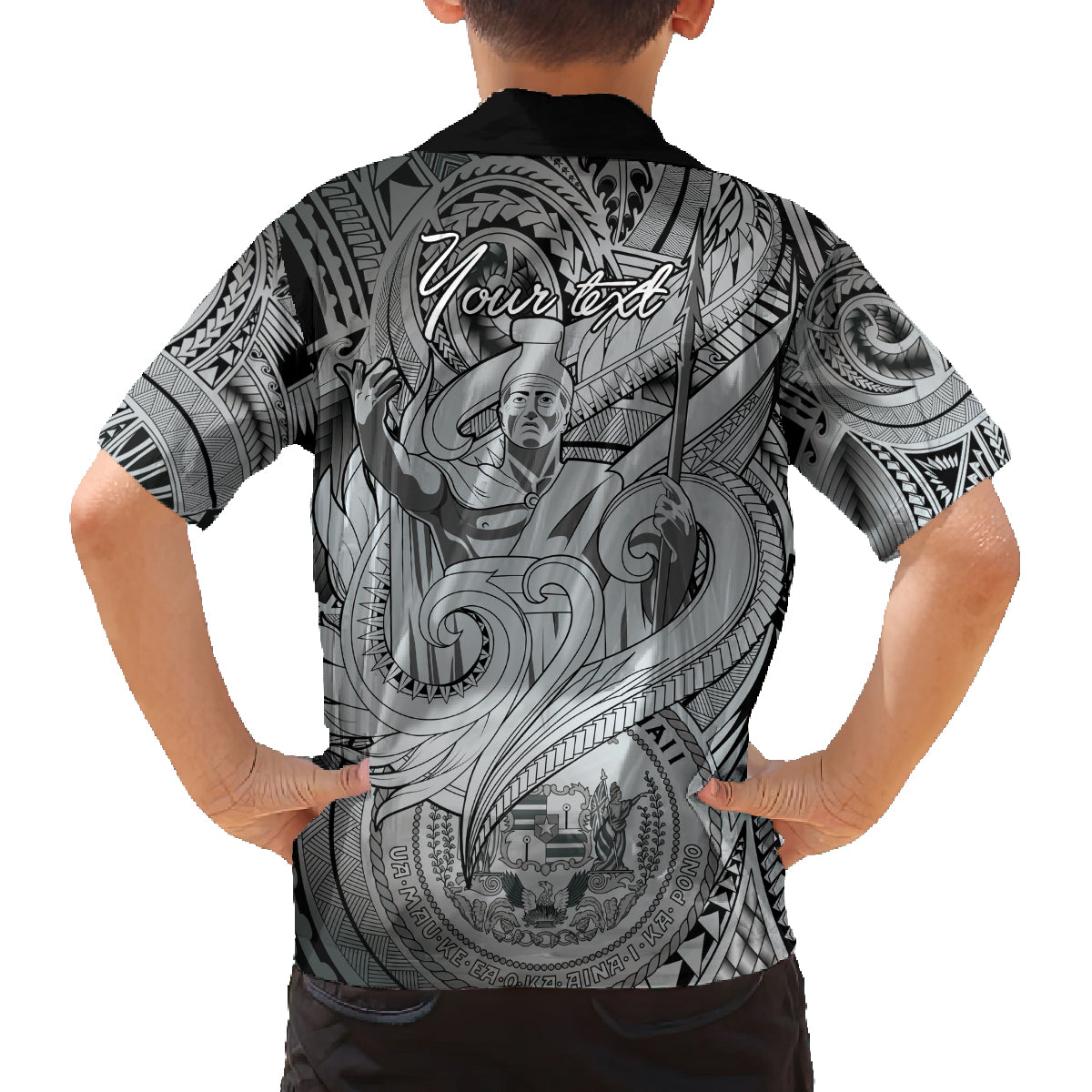 Personalised Aloha King Kamehameha Spirits Family Matching Long Sleeve Bodycon Dress and Hawaiian Shirt Grey Special LT9 - Polynesian Pride