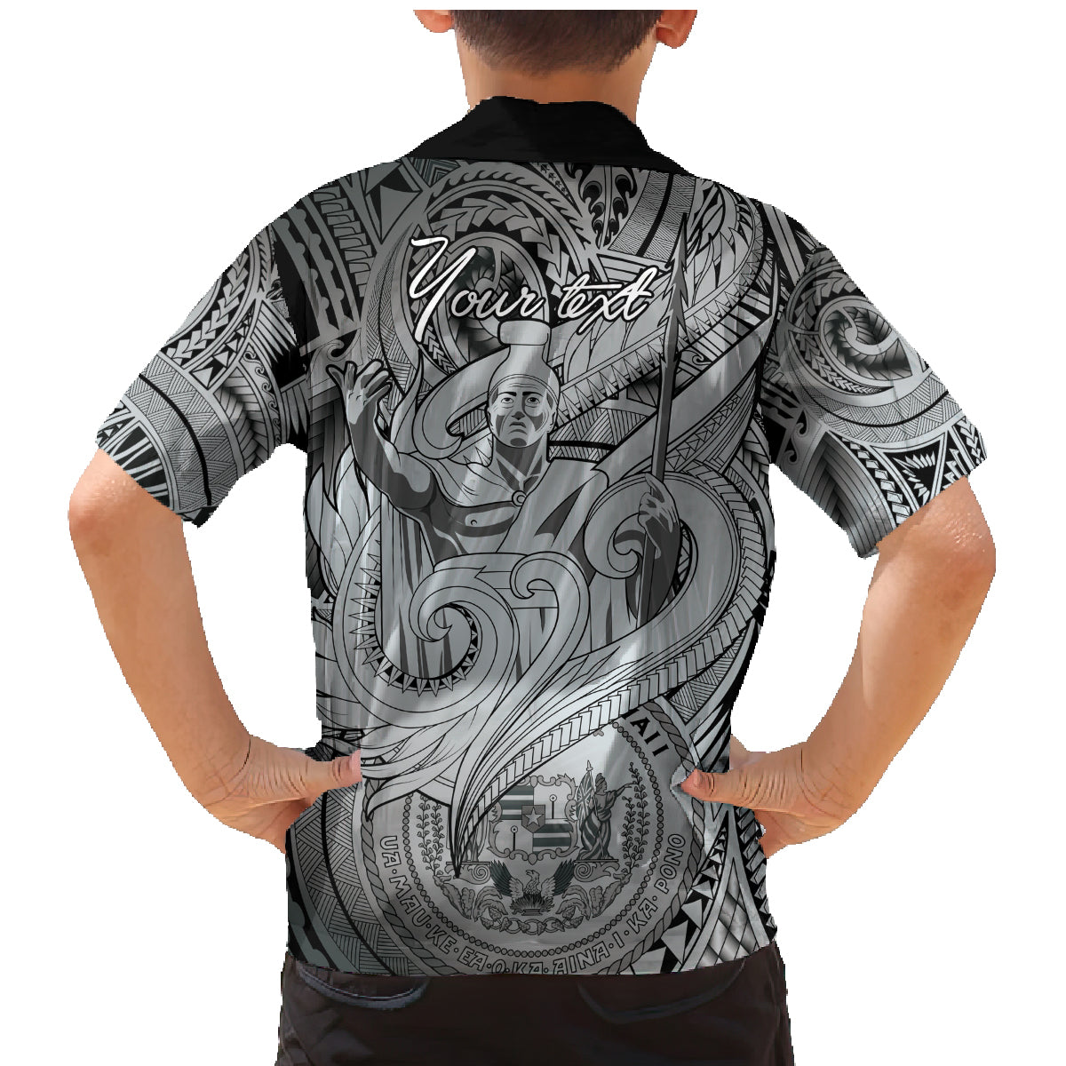 Personalised Aloha King Kamehameha Spirits Family Matching Mermaid Dress and Hawaiian Shirt Grey Special LT9 - Polynesian Pride