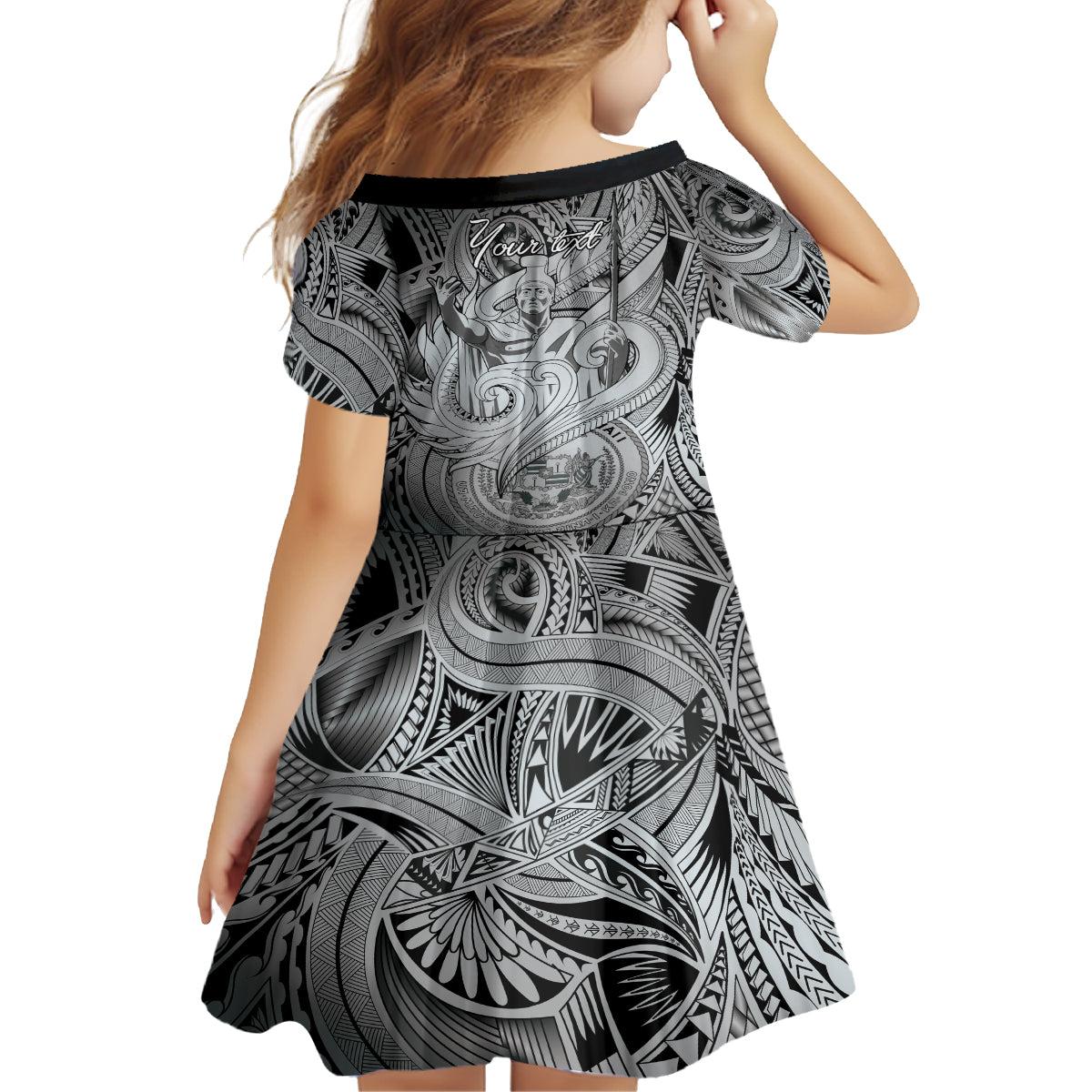 Personalised Aloha King Kamehameha Spirits Family Matching Off Shoulder Long Sleeve Dress and Hawaiian Shirt Grey Special LT9 - Polynesian Pride