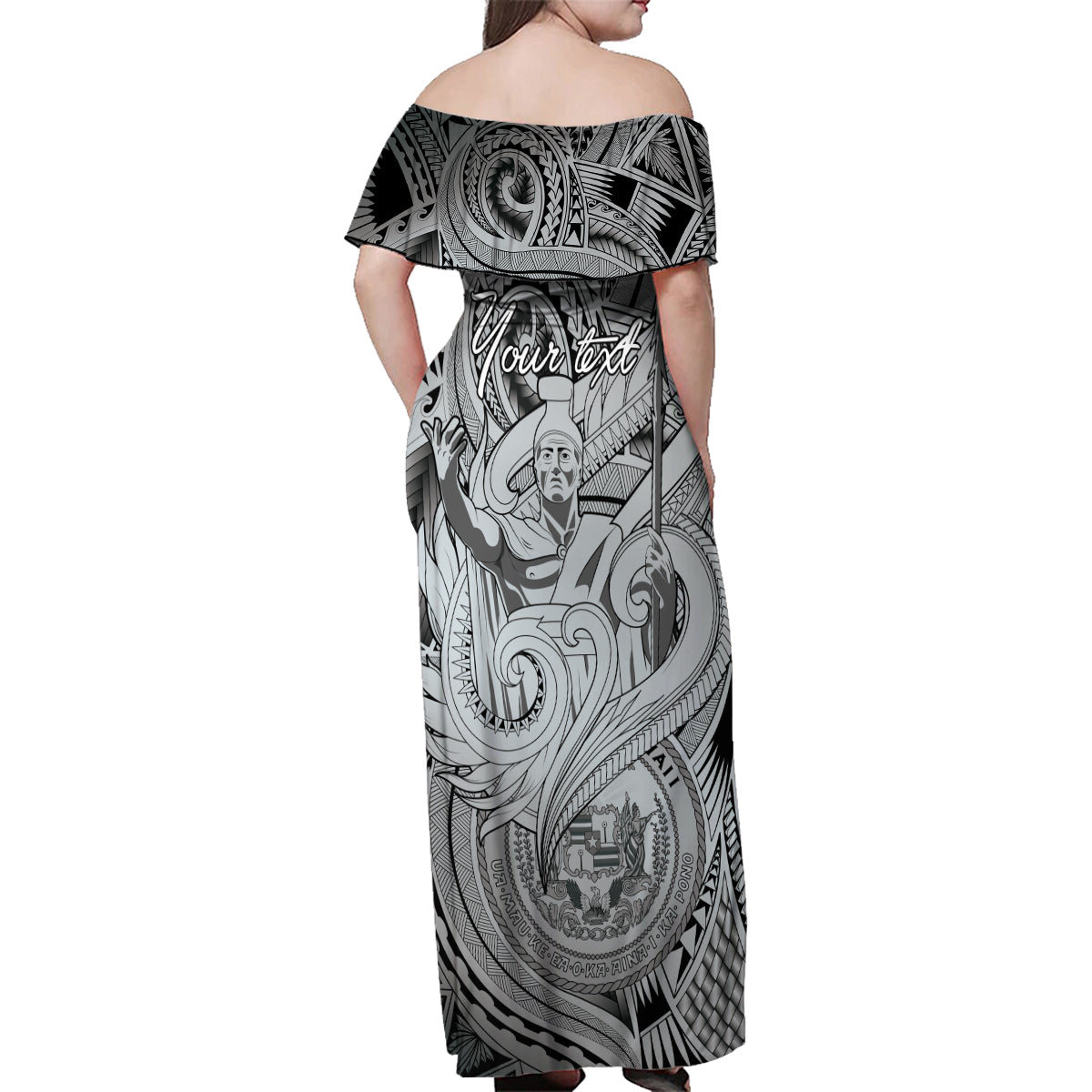 Personalised Aloha King Kamehameha Spirits Family Matching Off Shoulder Maxi Dress and Hawaiian Shirt Grey Special LT9 - Polynesian Pride