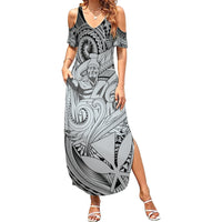 Personalised Aloha King Kamehameha Spirits Family Matching Summer Maxi Dress and Hawaiian Shirt Grey Special LT9 Mom's Dress Grey - Polynesian Pride