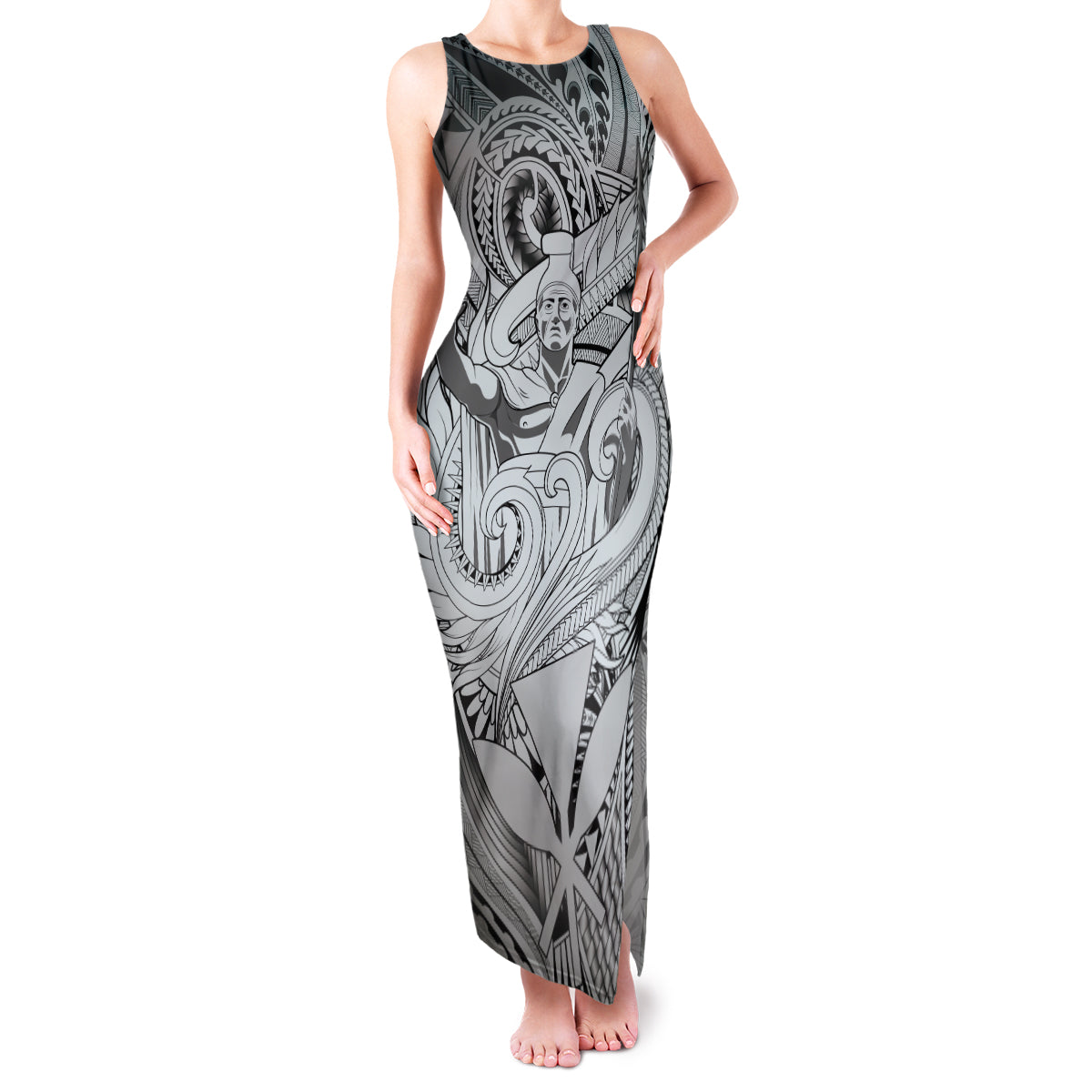 Personalised Aloha King Kamehameha Spirits Family Matching Tank Maxi Dress and Hawaiian Shirt Grey Special LT9 Mom's Dress Grey - Polynesian Pride