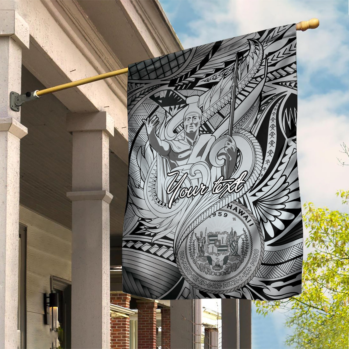 Personalised Aloha King Kamehameha Spirits Garden Flag Grey Special
