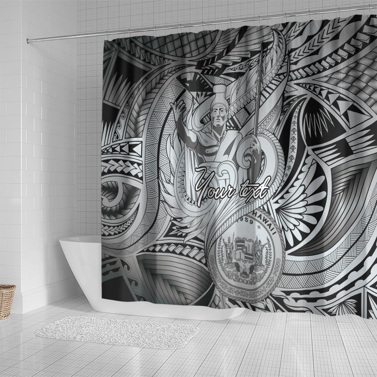 Personalised Aloha King Kamehameha Spirits Shower Curtain Grey Special