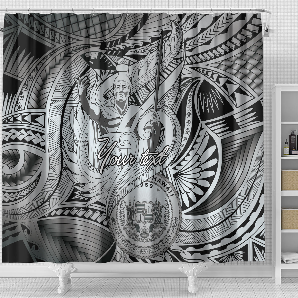 Personalised Aloha King Kamehameha Spirits Shower Curtain Grey Special