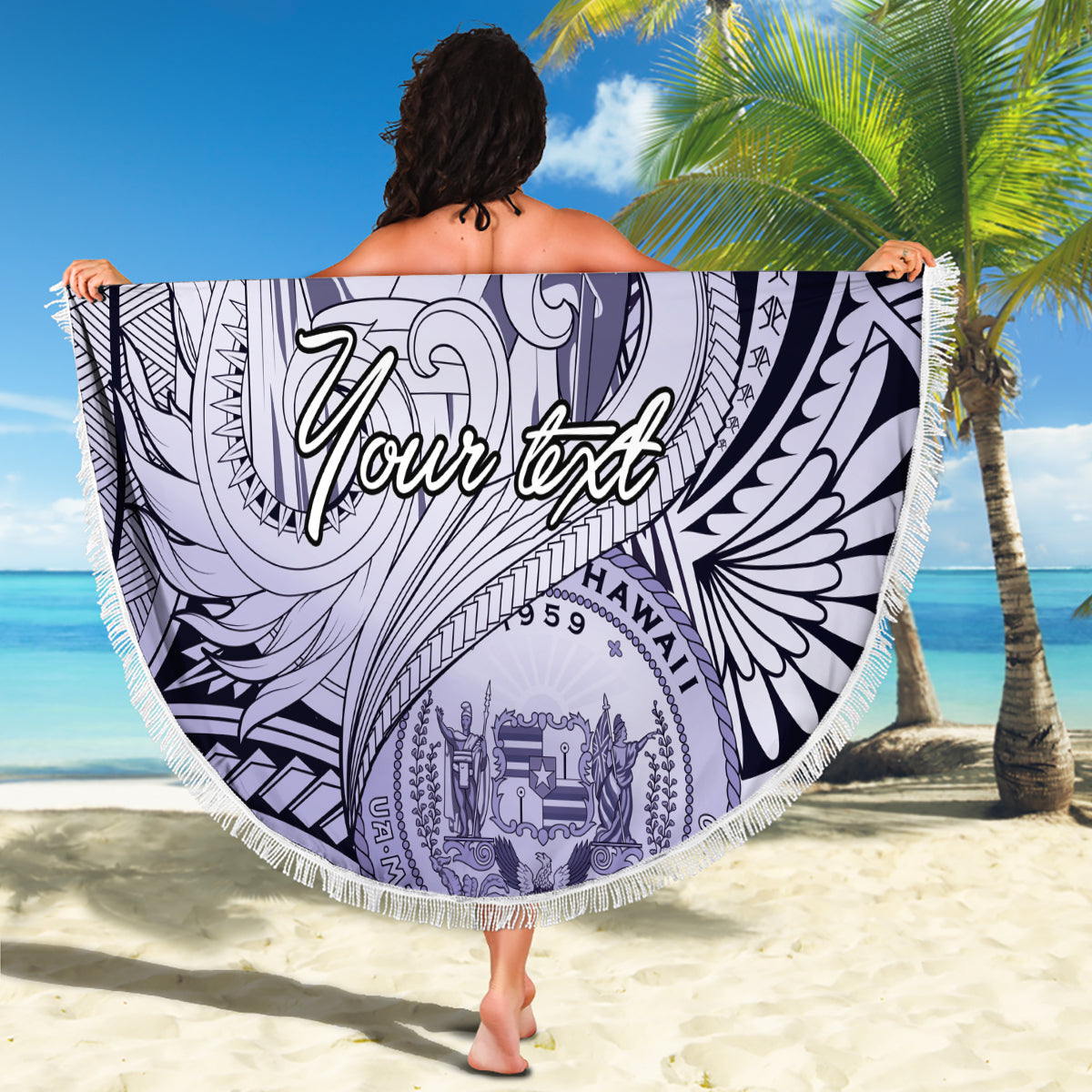 Personalised Aloha King Kamehameha Spirits Beach Blanket Violet Special