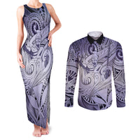 Personalised Aloha King Kamehameha Spirits Couples Matching Tank Maxi Dress and Long Sleeve Button Shirt Violet Special LT9 Violet - Polynesian Pride