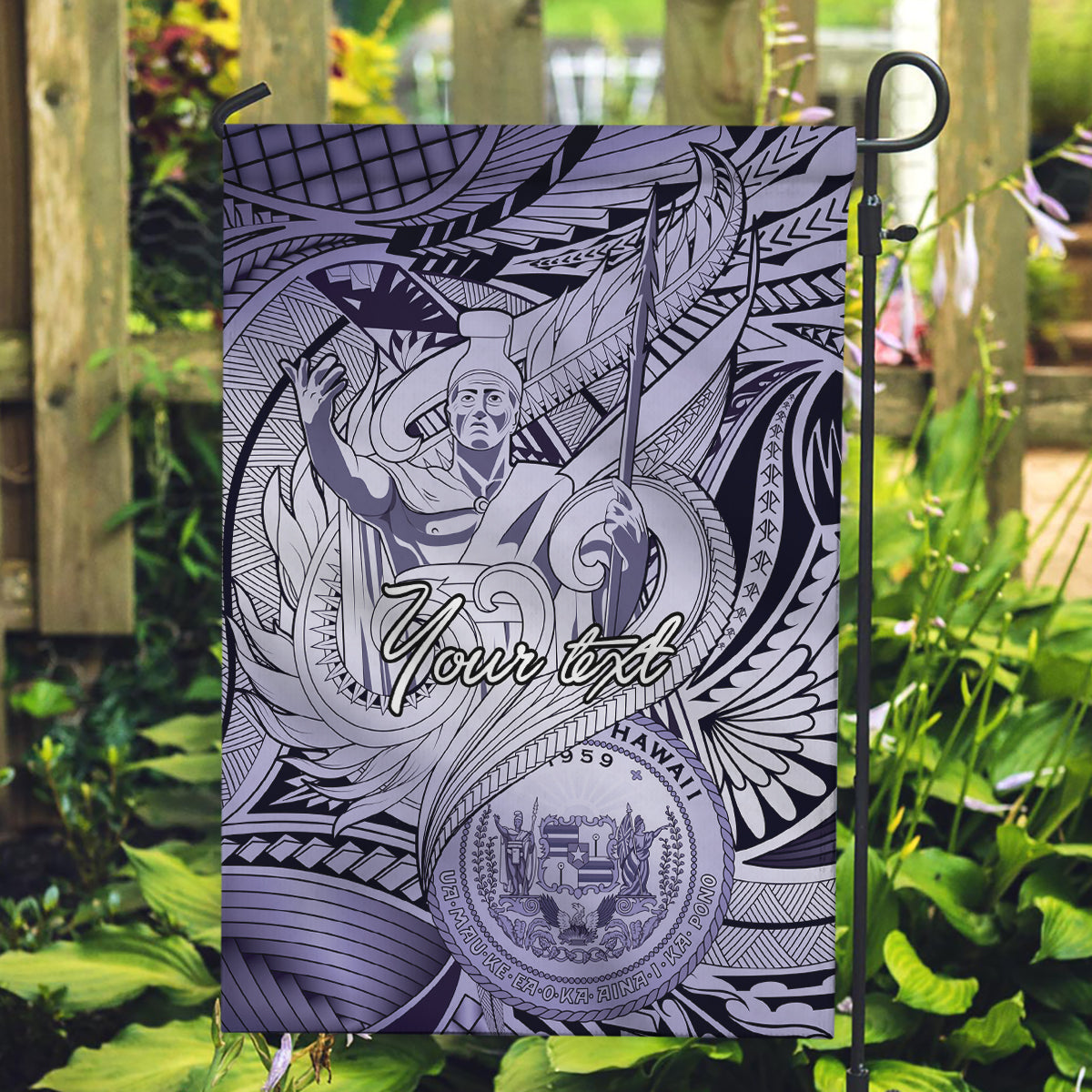 Personalised Aloha King Kamehameha Spirits Garden Flag Violet Special