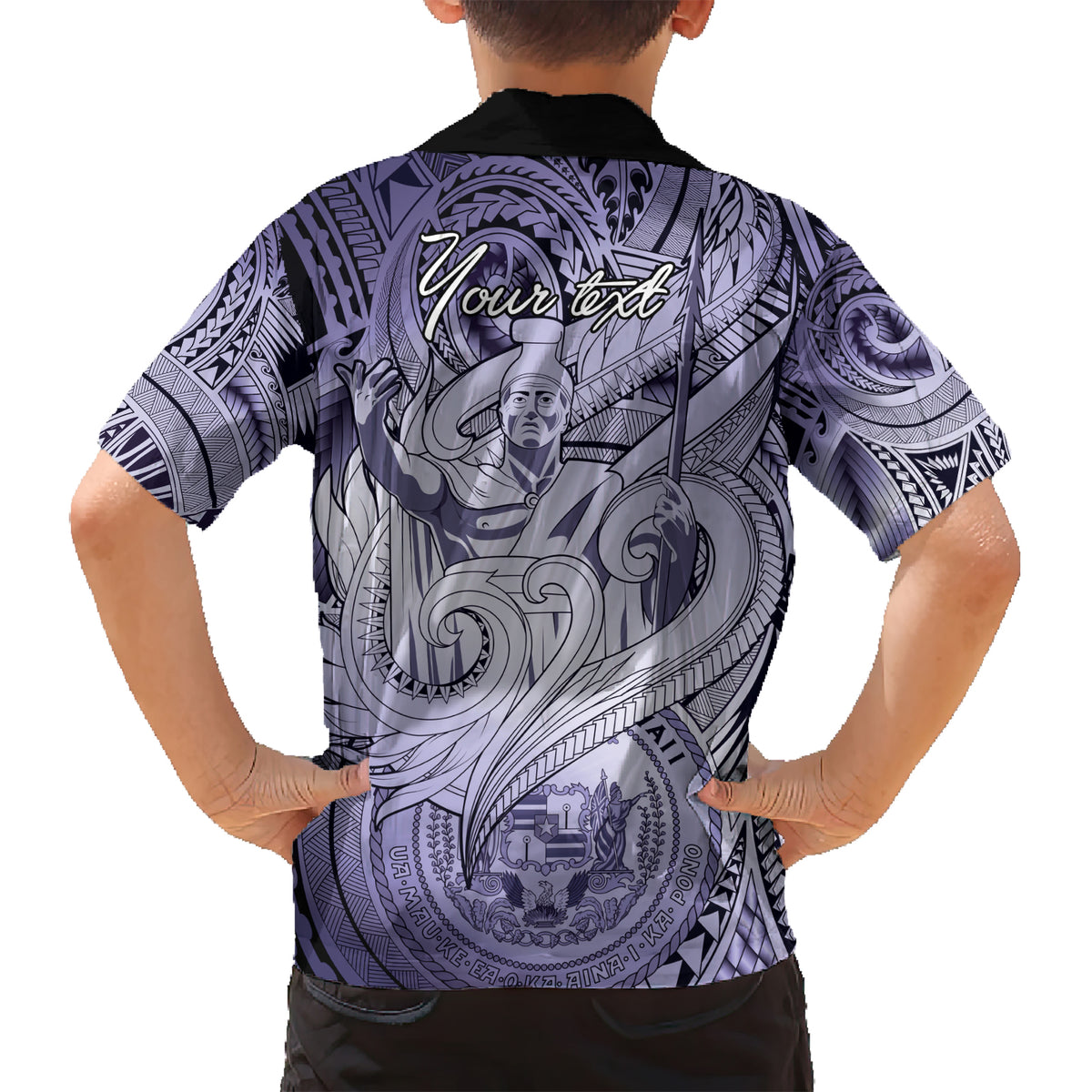 Personalised Aloha King Kamehameha Spirits Kid Hawaiian Shirt Violet Special LT9 - Polynesian Pride