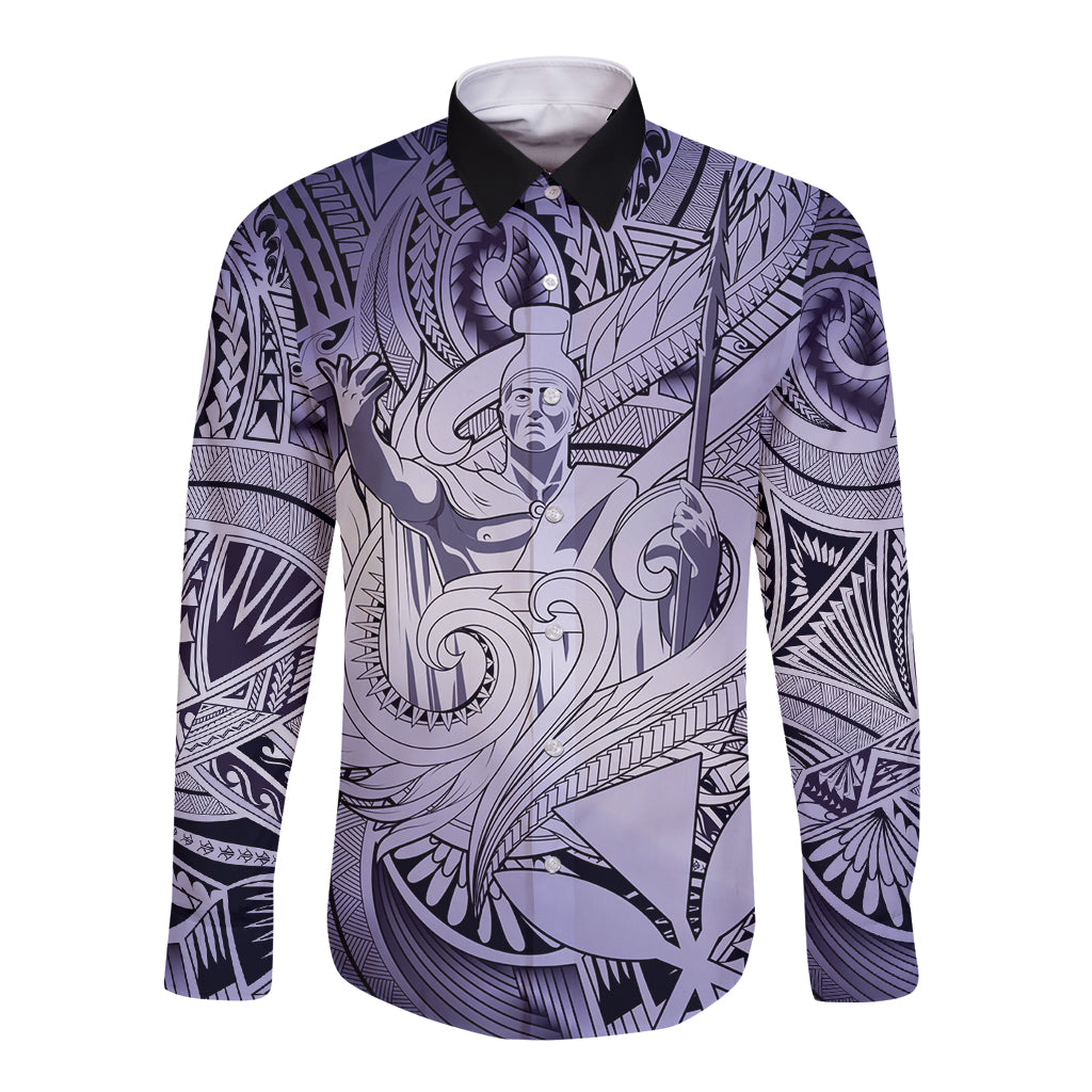 Personalised Aloha King Kamehameha Spirits Long Sleeve Button Shirt Violet Special LT9 Unisex Violet - Polynesian Pride
