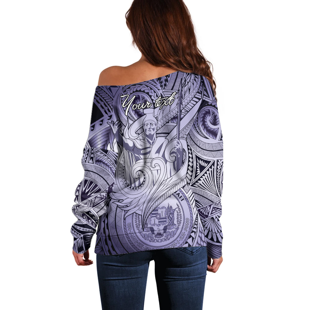 Personalised Aloha King Kamehameha Spirits Off Shoulder Sweater Violet Special LT9 - Polynesian Pride
