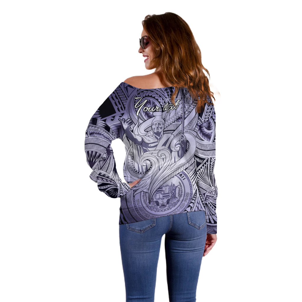 Personalised Aloha King Kamehameha Spirits Off Shoulder Sweater Violet Special LT9 - Polynesian Pride