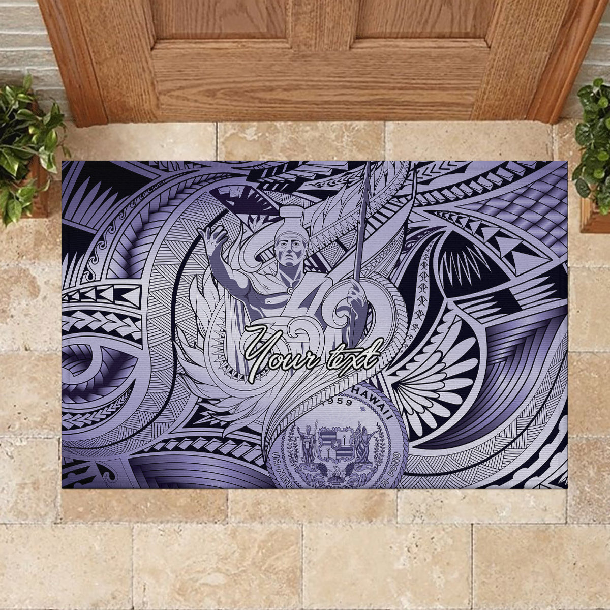 Personalised Aloha King Kamehameha Spirits Rubber Doormat Violet Special
