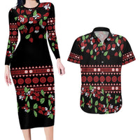 Fiji Masi Bula Tagimoucia Flowers Couples Matching Long Sleeve Bodycon Dress and Hawaiian Shirt