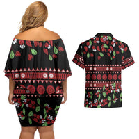 Fiji Masi Bula Tagimoucia Flowers Couples Matching Off Shoulder Short Dress and Hawaiian Shirt