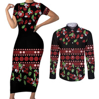 Fiji Masi Bula Tagimoucia Flowers Couples Matching Short Sleeve Bodycon Dress and Long Sleeve Button Shirt
