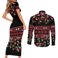 Fiji Masi Bula Tagimoucia Flowers Couples Matching Short Sleeve Bodycon Dress and Long Sleeve Button Shirt