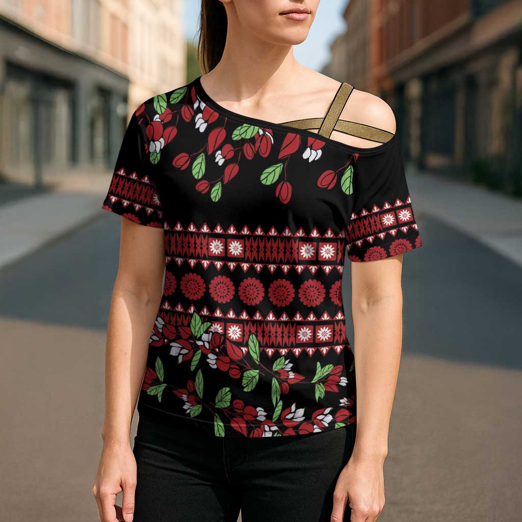 Fiji Masi Bula Tagimoucia Flowers Cross Shoulder Shirt - Polynesian Pride