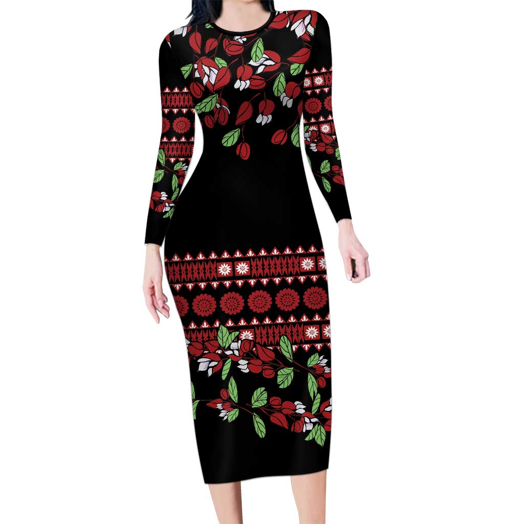Fiji Masi Bula Tagimoucia Flowers Family Matching Long Sleeve Bodycon Dress and Hawaiian Shirt