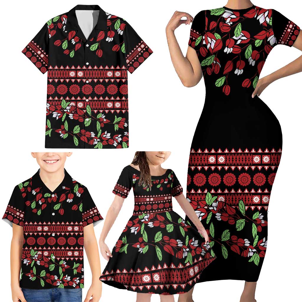 Fiji Masi Bula Tagimoucia Flowers Family Matching Short Sleeve Bodycon Dress and Hawaiian Shirt
