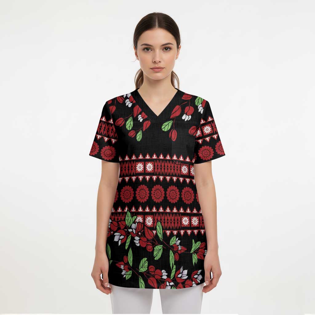 Fiji Masi Bula Tagimoucia Flowers Scrub Top - Polynesian Pride