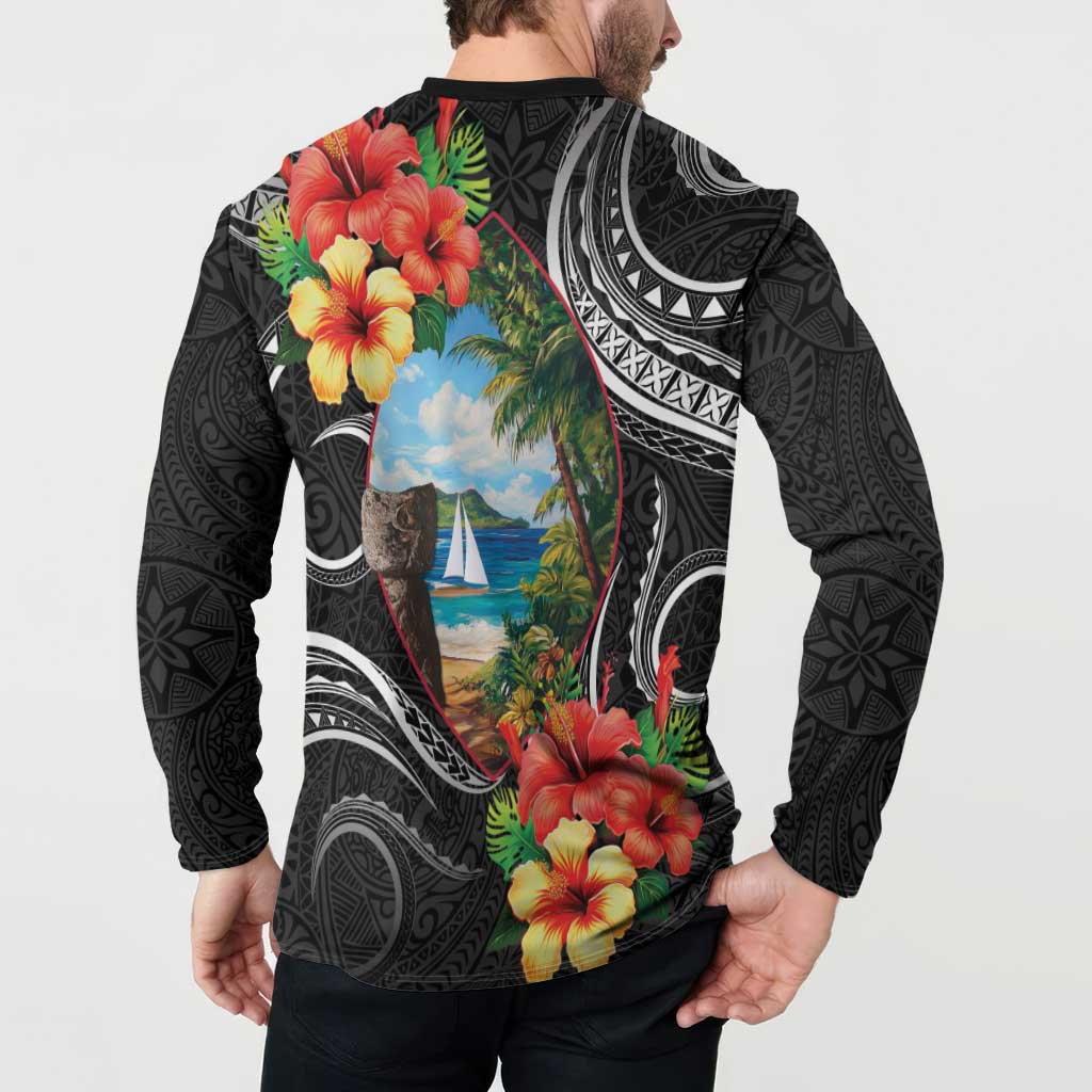 Hafa Adai Guam Button Sweatshirt Guahan Seal Chamorro Stones Tribal