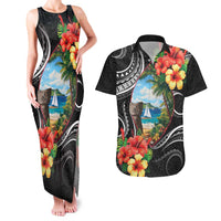 Hafa Adai Guam Couples Matching Tank Maxi Dress and Hawaiian Shirt Guahan Seal Chamorro Stones Tribal