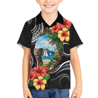 Hafa Adai Guam Family Matching Long Sleeve Bodycon Dress and Hawaiian Shirt Guahan Seal Chamorro Stones Tribal LT9 Son's Shirt Black - Polynesian Pride
