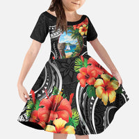 Hafa Adai Guam Family Matching Off The Shoulder Long Sleeve Dress and Hawaiian Shirt Guahan Seal Chamorro Stones Tribal