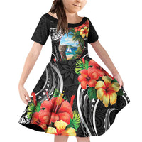 Hafa Adai Guam Family Matching Off Shoulder Short Dress and Hawaiian Shirt Guahan Seal Chamorro Stones Tribal